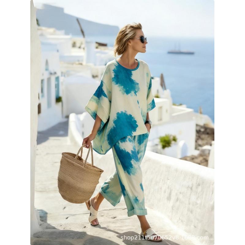 US 111th Anniversary Independence Day 1D Digital Printing Fashion Casual Seven-quarter Sleeve Seven-quarter Pants Loose Suit