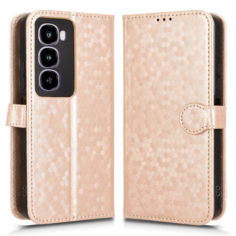 For itel City 100 4G Wallet Case Dot Pattern Imprint PU Leather Phone Cover with Wrist Strap