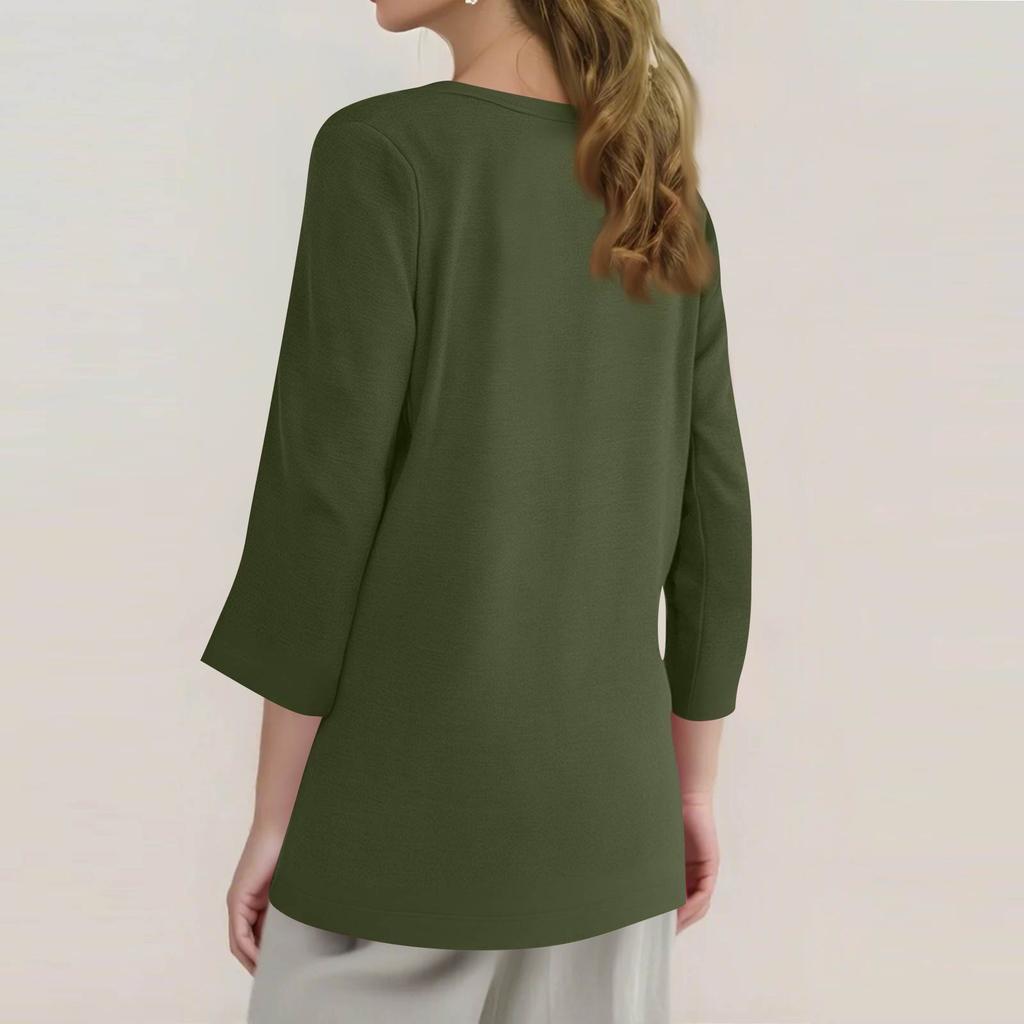 Women's Fashionable Casual Three Quarter Sleeve Printed Collar Pullover Top