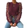 Mesh Small Flower Chiffon Shirt for Women In Spring Summer Round Neck for Slimming Pullover Long Sleeved Top