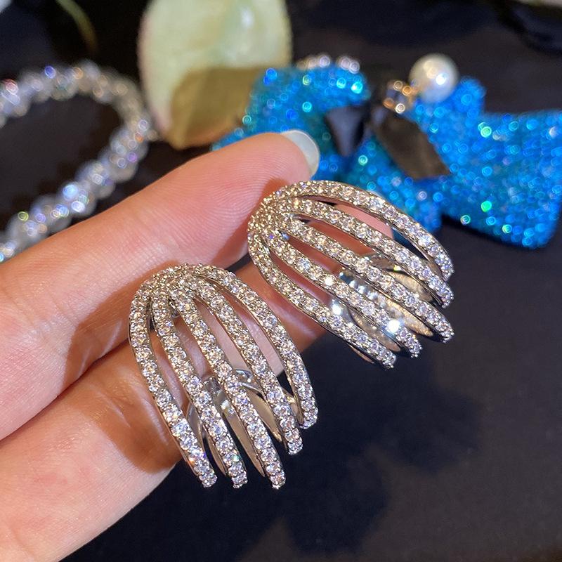 Серьги Light Luxury Line Geometric, микро-инкрустированные циркониевые украшения Temperament, помолвочные банкетные серьги