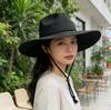 Summer new lanyard large brim sunshade beach straw hat unisex versatile outdoor hiking sun hat