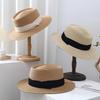 Spring and Summer Beach Flat Top Hat Women's Straw Knitted French Wide Brimmed Jazz British Sun Hats