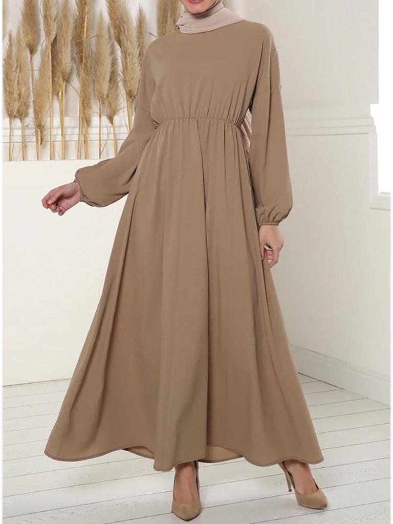 2022 Muslim Women's Solid Color Slim Tie-up Long Dress - Middle Eastern Dubai Fashion