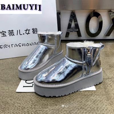 Ботильоны на плоской подошве на платформе, женские зимние ботинки из хлопка и меха, зимние плюшевые теплые 2024 года, дизайнерские водонепроницаемые женские повседневные ботинки Mujer