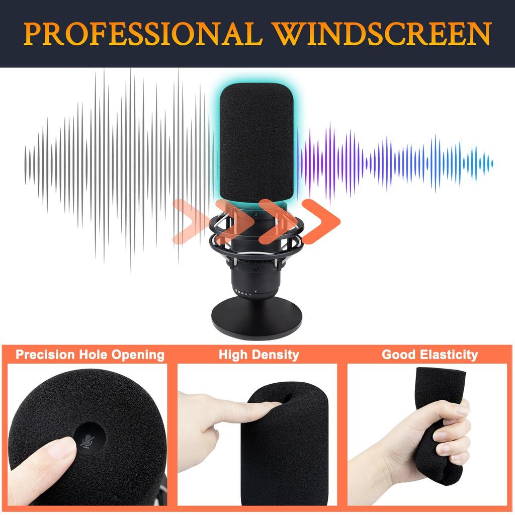 SOULWIT Microphone Foam Cover Pop Filter for HyperX QuadCast QuadCast S QuadCast 2S Wind Screen Replacement Black
