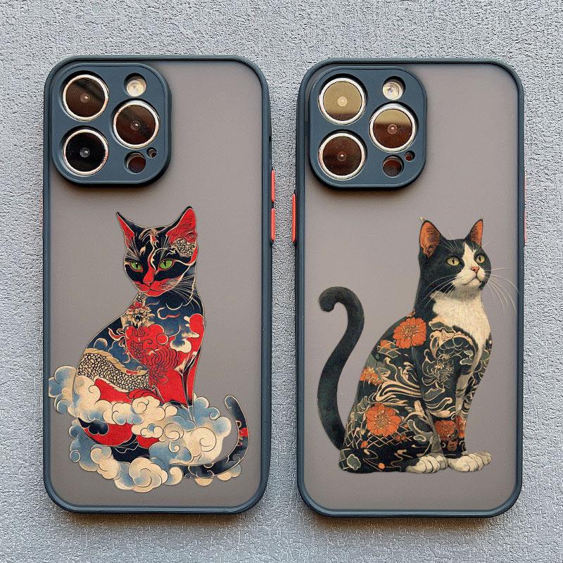 Японский стиль, красочный дизайн с кошкой, чехол для телефона для iPhone 16 15 14 Pro Max Plus 11 12 13 Mini Pro Max XR X XS 7 8 SE2, задние крышки