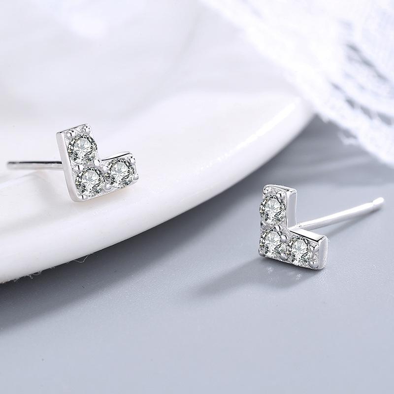 Серьги из стерлингового серебра 925 пробы в корейском стиле с V-образной формой сердца и бриллиантами, простые