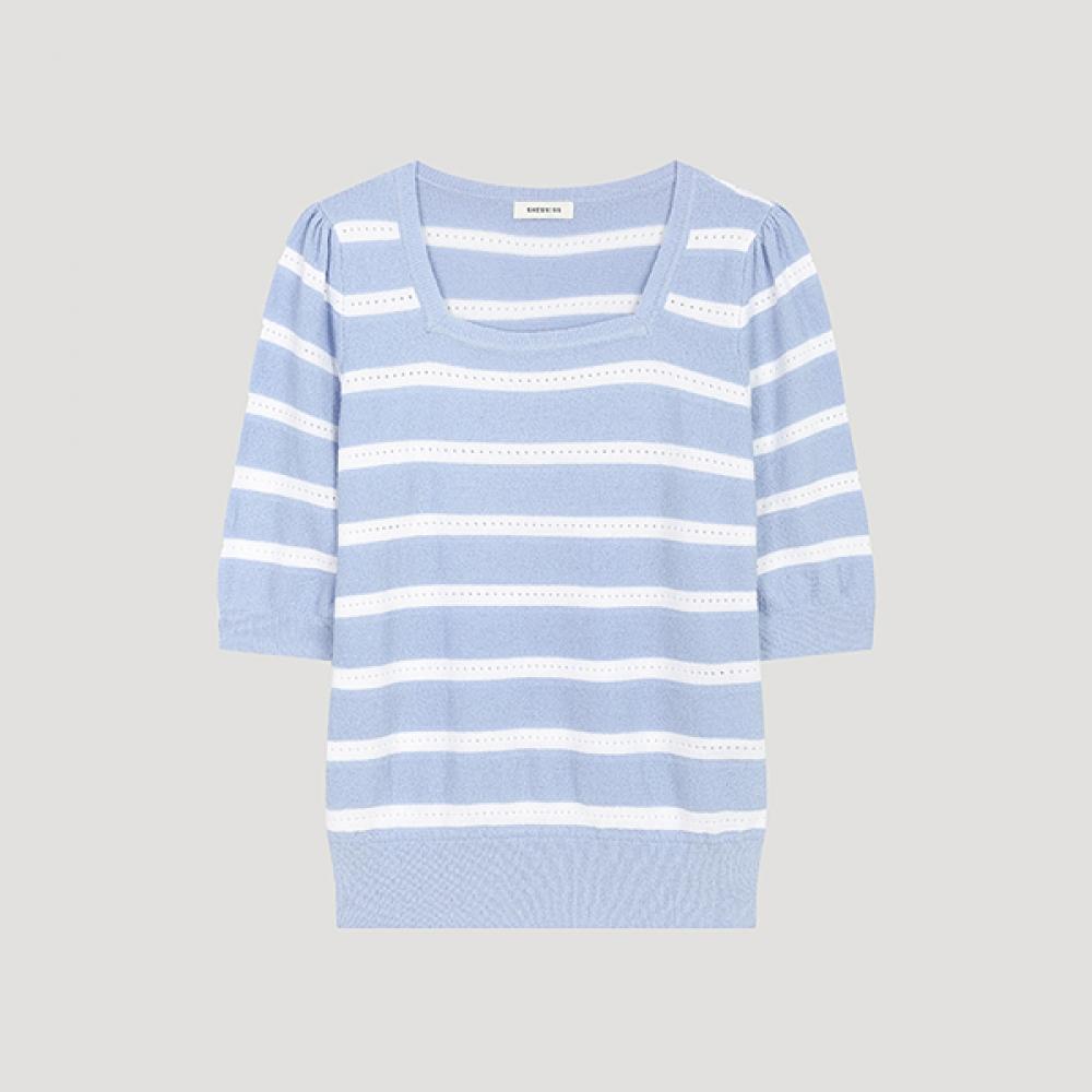 She S miss Полосатый квадратный вырез с коротким рукавом трикотаж SSkpoo21540 Ll