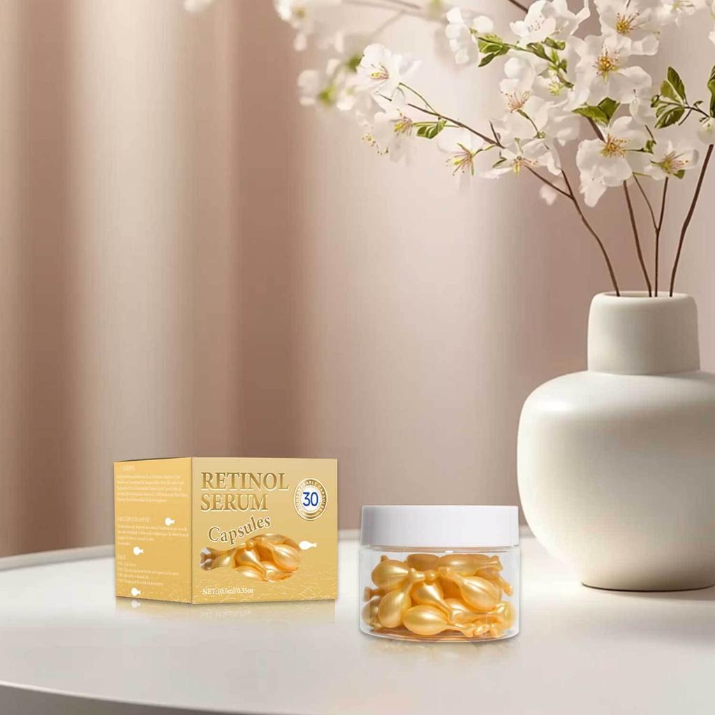 Капсулы ретинола Сыворотка с ретинолом 30 капсул Укрепляющая и увлажняющая сыворотка для лица Ежедневный уход за тонкими линиями и гладкой кожей, 10,5 мл