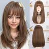 16-дюймовый парик с прямой челкой из светло-русого волокна, синтетический парик, термостойкий, не бликующий, натуральный, для косплея, для женщин, повседневная корейская мода