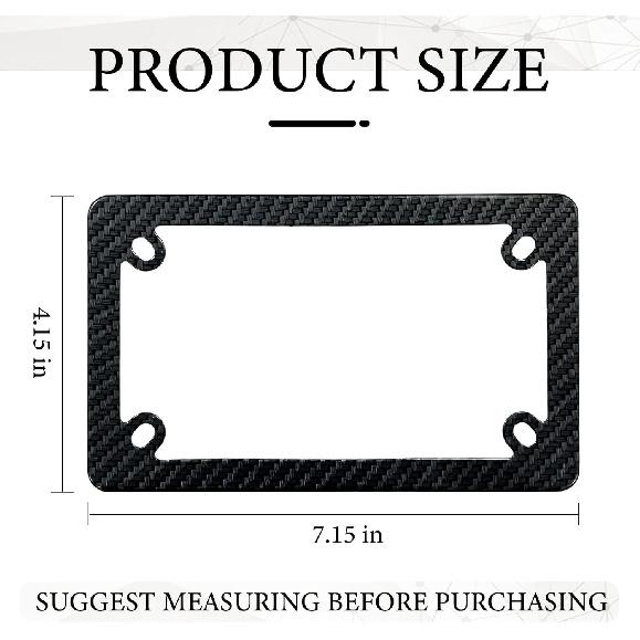 Carbon Fiber Motorcycle License Plate Frame - ATV UTV Scooter Moped Tag Frames Holder, 4 Holes Stainless Steel Rust Proof License Plate Frame for