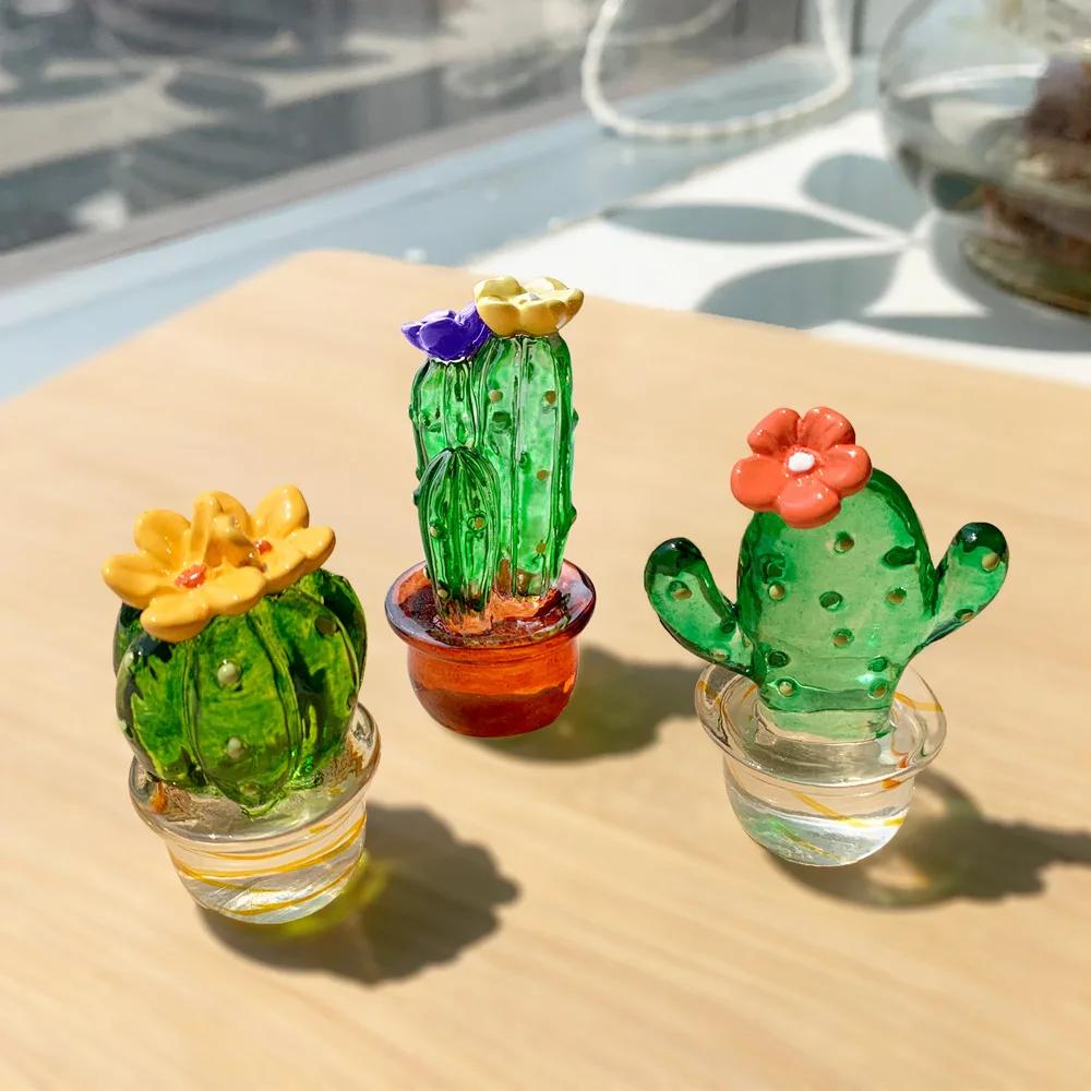Handmade Resin Cactus Figurines Ornaments Desktop Craft Adornment Creative Colorful Cute Miniature Plant For Home Decor