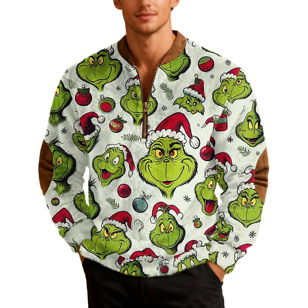 Мужские рождественские толстовки на молнии, рождественские пуловеры с воротником-стойкой