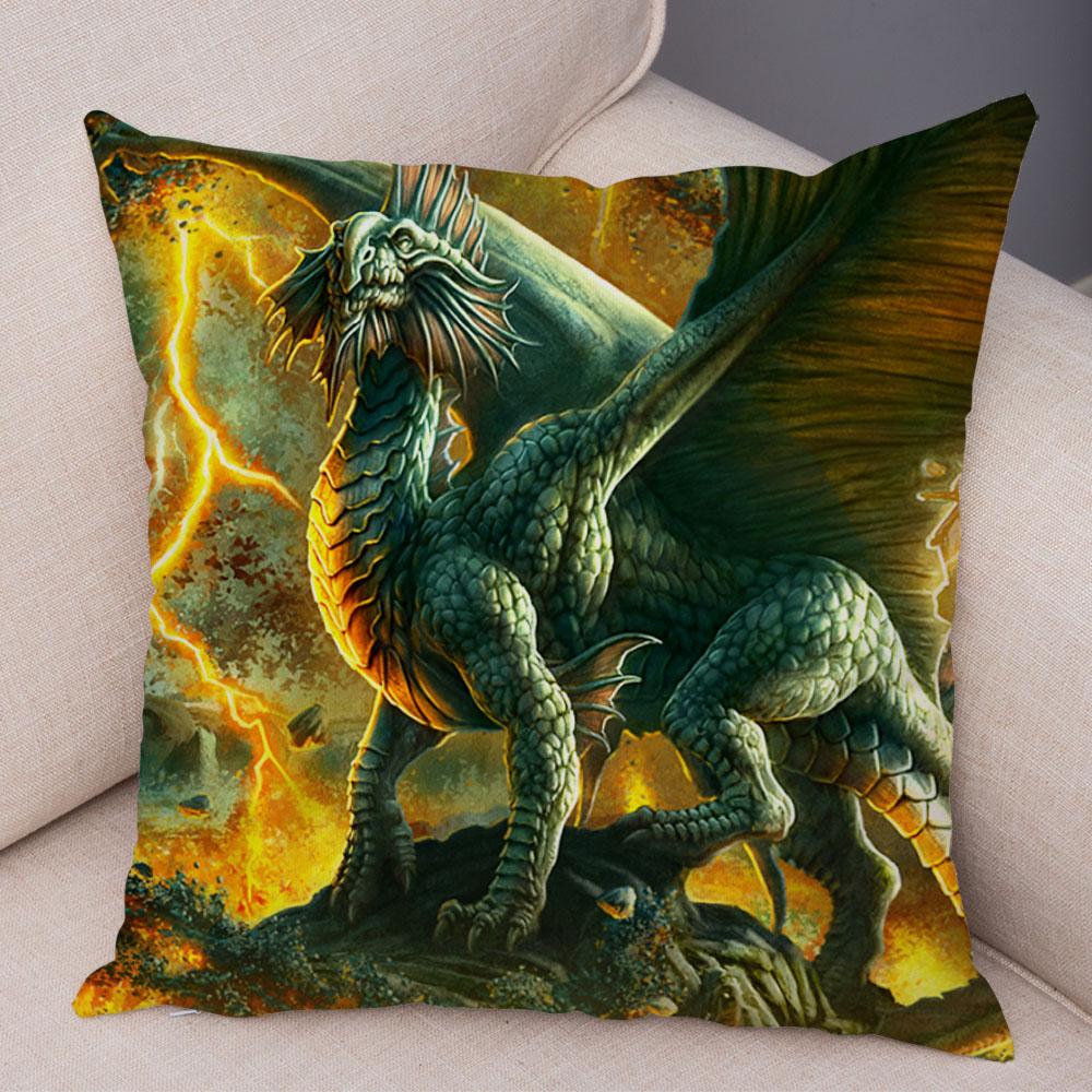 Наволочка с мультяшным животным принтом, чехол для подушки с рисунком дракона, декоративная наволочка для автомобиля, дивана, дома, гостиной