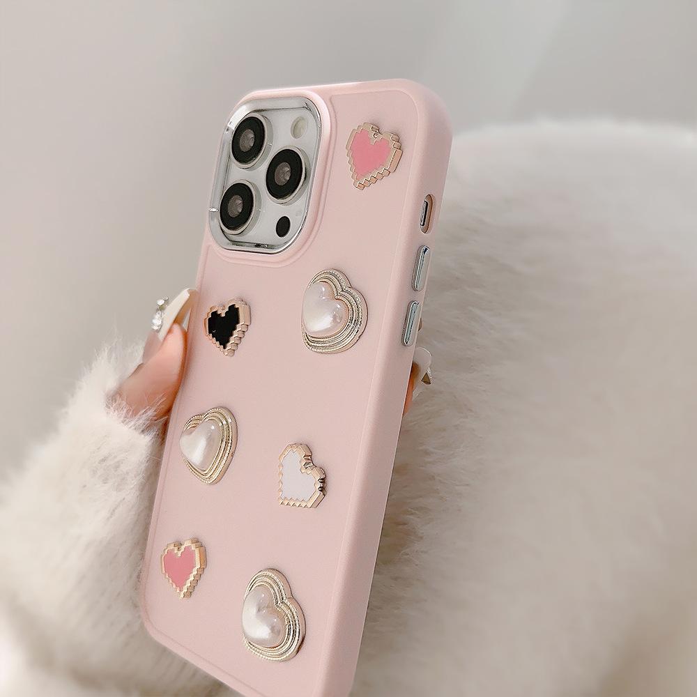 Sweet Love Pearl 17promax Apple 15 Mobile Phone Case Iphone13 Three Dimensional Gem 11 Suitable for 16 Soft Set