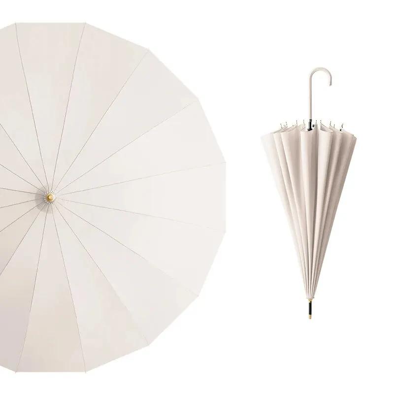 Зонт с длинной ручкой для использования как в солнечную, так и в дождливую погоду, черный клей, большой размер, устойчивый к шторму, 16 косточек, автоматический водонепроницаемый