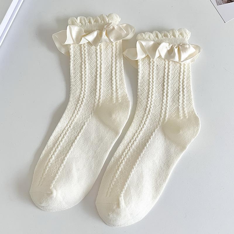 Lolita Style Japanese Kawaii Women Socks Cute Frilly Ruffle Socks Solid White Black Mesh Lace Girls Sweet Harajuku Short Socks