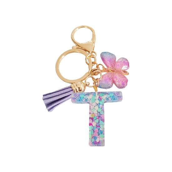 Butterfly Initial Letter Keychain Pendant Exquisite Practicality Backpack School Bag Decoration Purple Alphabet Keychain for Girls Women