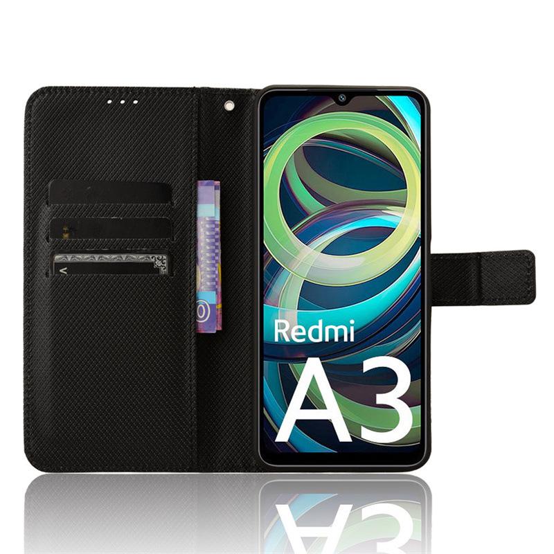 Чехол-книжка Redmi A3/A5 4G и кожаный чехол POCO C61 Diamond с отделением для карт и ремешком на запястье