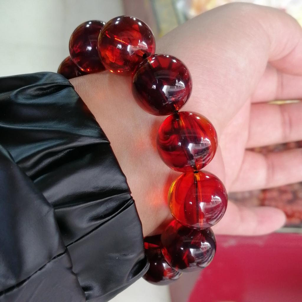 Real Mexican Blood Amber Bracelet Men Women Healing Jewelry Red Ambers Gemstone Beads Elastic Beaded Bangles Lucky Amulet Gifts