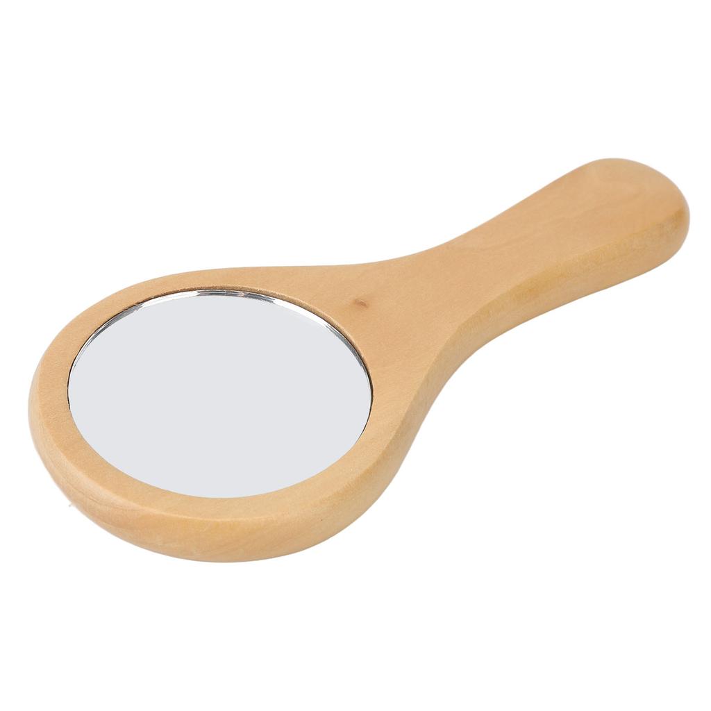 Handheld Wood Makeup Round Mirror Portable Wooden Handle Cosmetic Mirrors for Home Travel