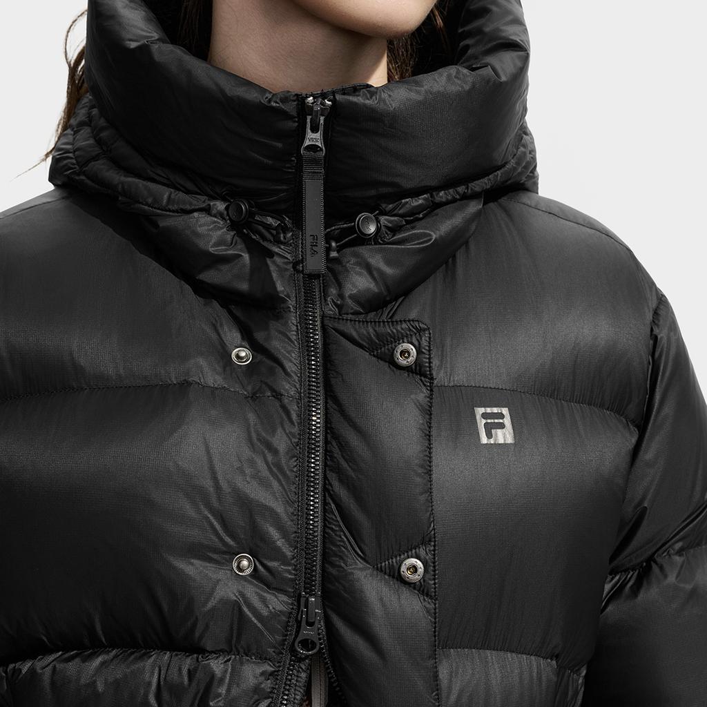 Fila Fitness Simple Solid Color Fashion Retro Classic Versatile Loose Casual Comfortable Warm Hooded Down Jacket Women Outerwear A51W541903FBK