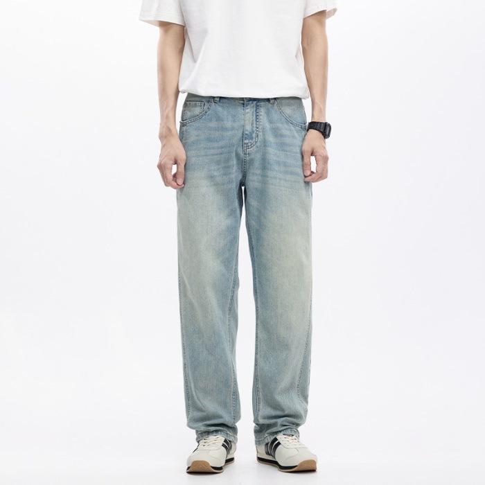 Новые мужские джинсы свободного прямого кроя на весну и лето, американского тенниса, стрейч, светлых оттенков