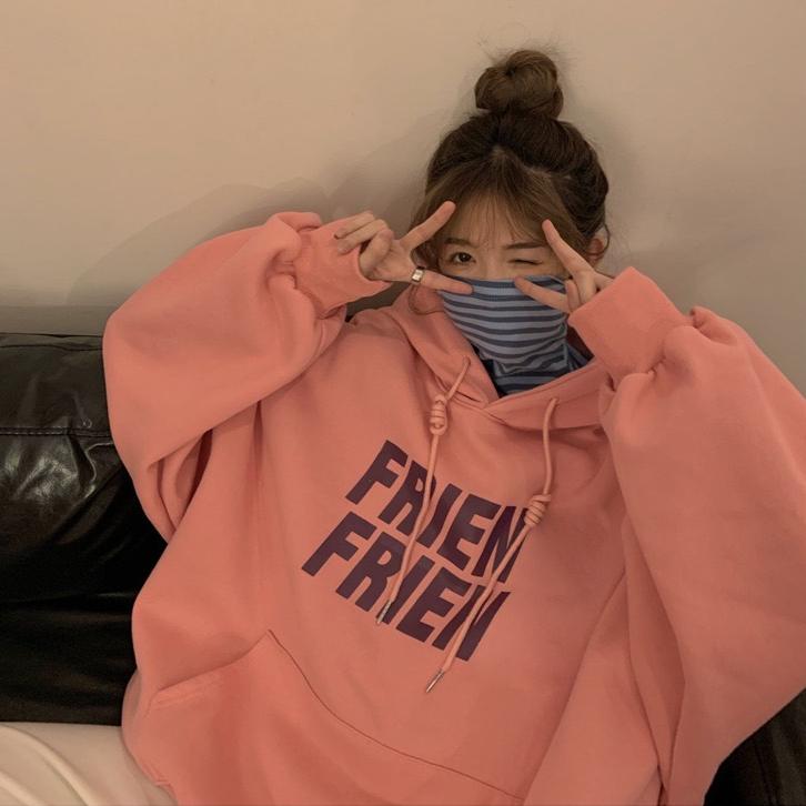 Oversized Korean Retro Hoodies Women Vintage Casual Hooded Sweatshirts Thicken Warm Velvet Top Harajuku Pullover Autumn