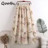 Women Embroidery Dragonfly Tulle Gauze Skirt Elegant Sweet Elastic Waist Midi Floral Mesh Skirt For All Season QT2202