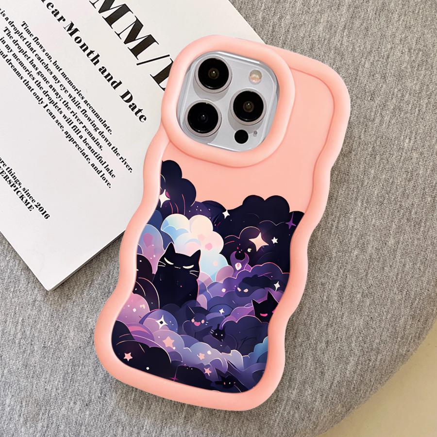 Чехол для iPhone 16 Pro Max XR 17 Air 15 Plus 8 13 11 12 14 Мягкий чехол для телефона Черный кот Звездная ночь