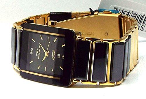 Часы TECHNOS Classic Ceramic Black Dial из натуральной кожи с браслетом, набор для мужчин TSM903GB-SET [Товар]