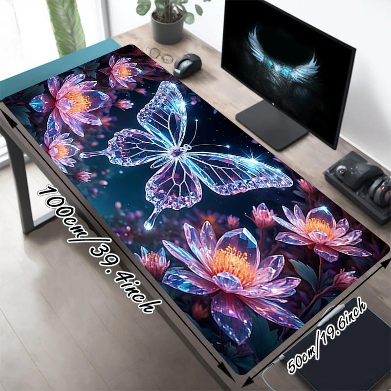 1PC Butterfly Flowers Oversized Mouse Pad - Non-Slip Rubber Base Perfect for Office School Esports Home Decor Desk Mat 157A