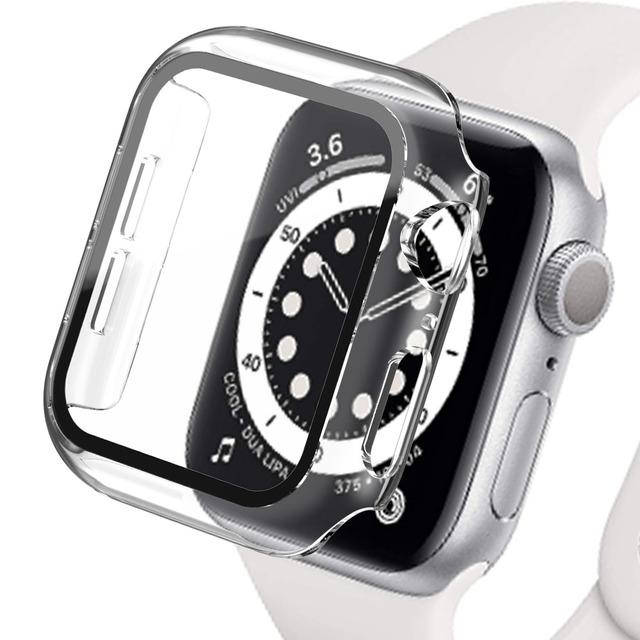 Стекло + чехол для Apple Watch, чехол серии 44/40/41/45/42/38 мм, аксессуар для iWatch, защитная пленка для экрана Apple watch 8 7 6 SE 5 3