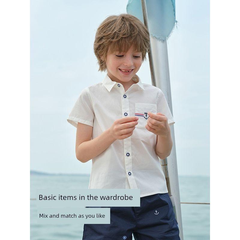 David Bella Boys' Short-Sleeved Shirt Kidsren's White Top 2026 New Summer Big Kidsren's Preppy Style Shirt for Men