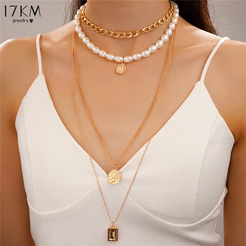 17KM Многослойное имитационное колье-чокер для женщин, изысканные цепочки из бисера на шее, модные украшения