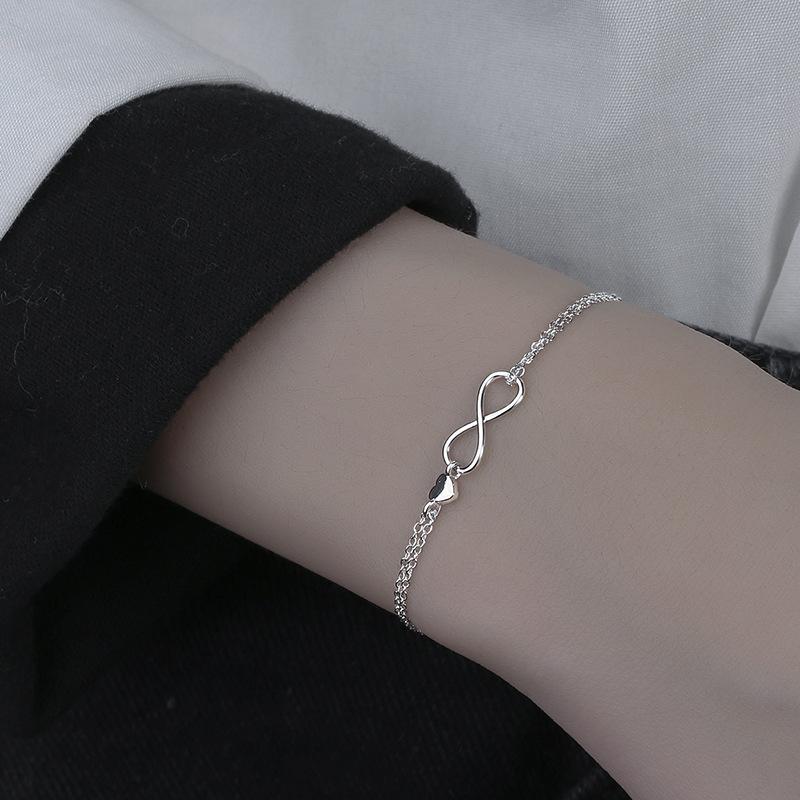 925 Sterling Silver Double Love Heart Hollow Round Beads Bracelet Female Fashion Romantic Jewelry Classic