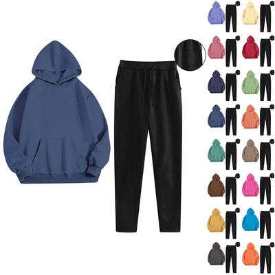 Женский модный худи свободного кроя с капюшоном и карманами и комплект брюк на флисовой подкладке