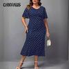 Женское платье больших размеров, летние платья с короткими рукавами и талией в горошек