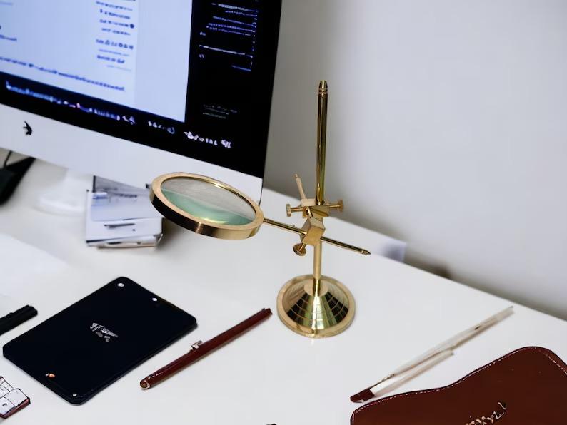 Brass Magnifier On Stand, Marine Adjustable Magnifying Glass, Decorative Vintage Table Top Magnifying Glass, Nautical Gift for Men