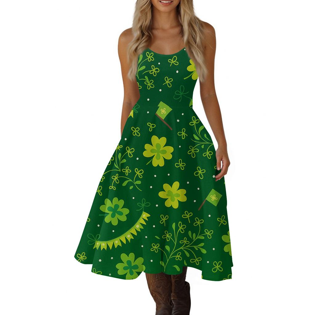 Women's St. Patrick's Day Print Sexy Off-Shoulder Punk Retro Dress