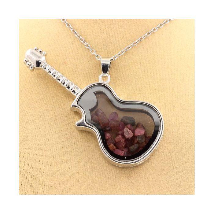 Pierres et Minéraux. Collier Tourmaline multicolore brut. Modèle guitare.