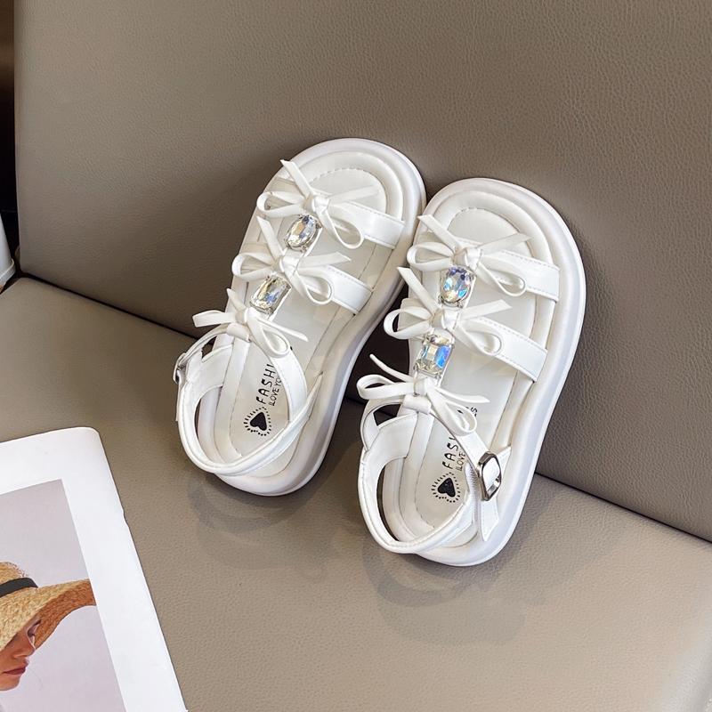 Wedding Party Children's Summer Sandals New Girl Princess Shoes Elegant Chic Bow Kids Causal Flat Sandals Rhinestone I09056