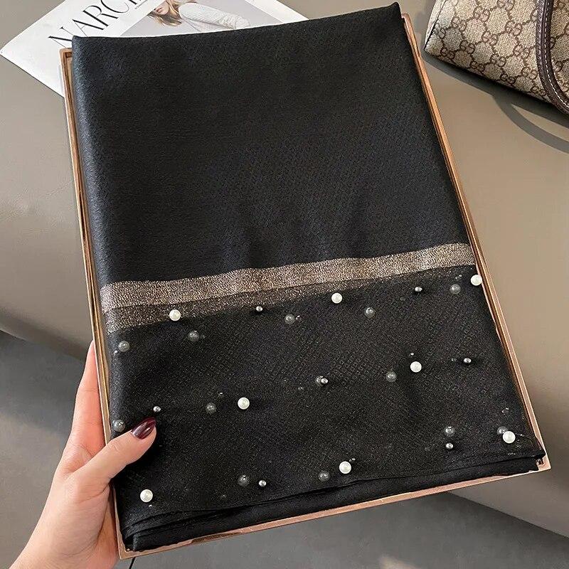 Luxury Brand Women Fashion Scarf Plain Solid Silk Linen Shawls Summer Lady Bandanas Foulard Hijab