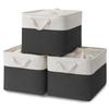 MiyabiLife Storage Boxes/Baskets, Set of 3, 40cm Wide X 30cm Deep X 24cm High, Drawstring Clothes, Foldable, Large Capacity, Stylish, Natural Cotton a