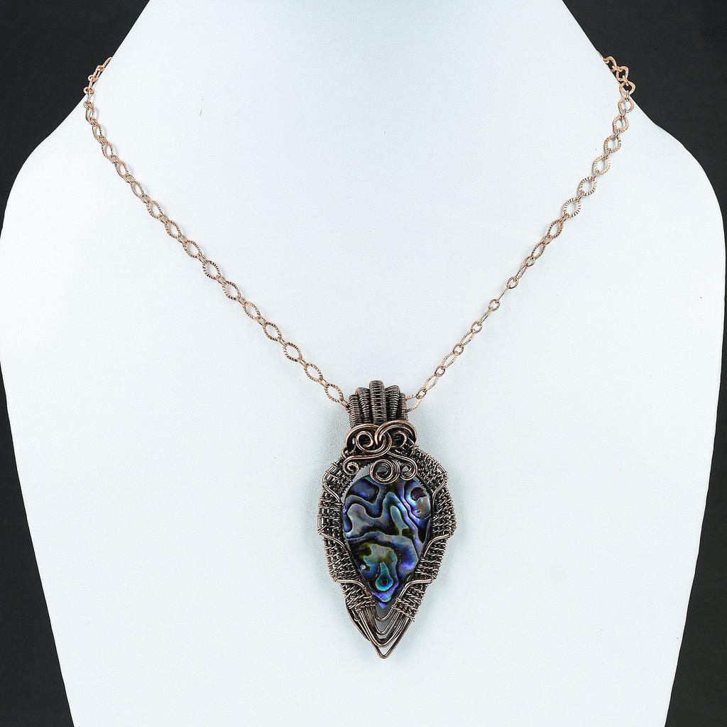 Подвеска из ракушки абалона, обернутая медной проволокой, дизайнерская бижутерия с драгоценными камнями, подвеска ручной работы, подарок для матери, украшения из ракушки абалона для подарка