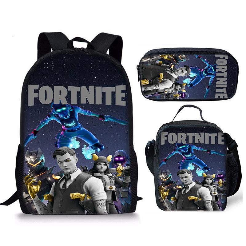 3 шт. Рюкзак для активного отдыха Fortnite Аниме Мультфильм Школьная сумка Большая вместимость Студенческие школьные сумки Пенал Милый и очаровательный Сумка для обеда Подарок на день рождения