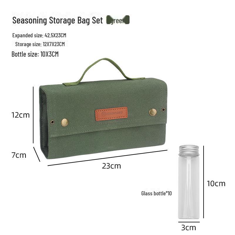 Manba Outdoor Camping Seasoning Set with Canvas Bag - Glass Bottles for BBQ & Cooking.