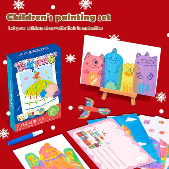 1 комплект Squeegee Art Kids Paint Kit DIY Rainbow Scratch Painting Crafts Kit Детская развивающая игрушка для рисования Scratch Art Подарок для малышей Мальчиков и Девочек