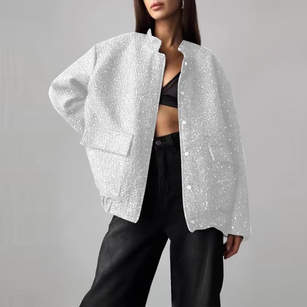 Женские деловые повседневные блестящие рабочие куртки с открытым передом и длинным рукавом, осенний наряд